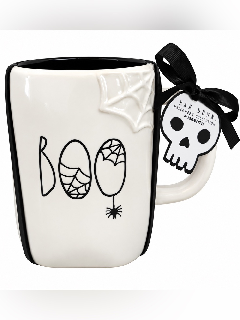 🕷️ Rae Dunn BOO Halloween Mug with Wooden Coaster 🎃